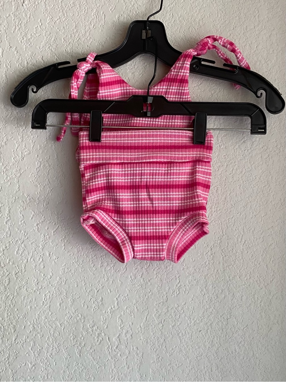 Pink Striped Tie-Shoulder Kids Two-Piece Set